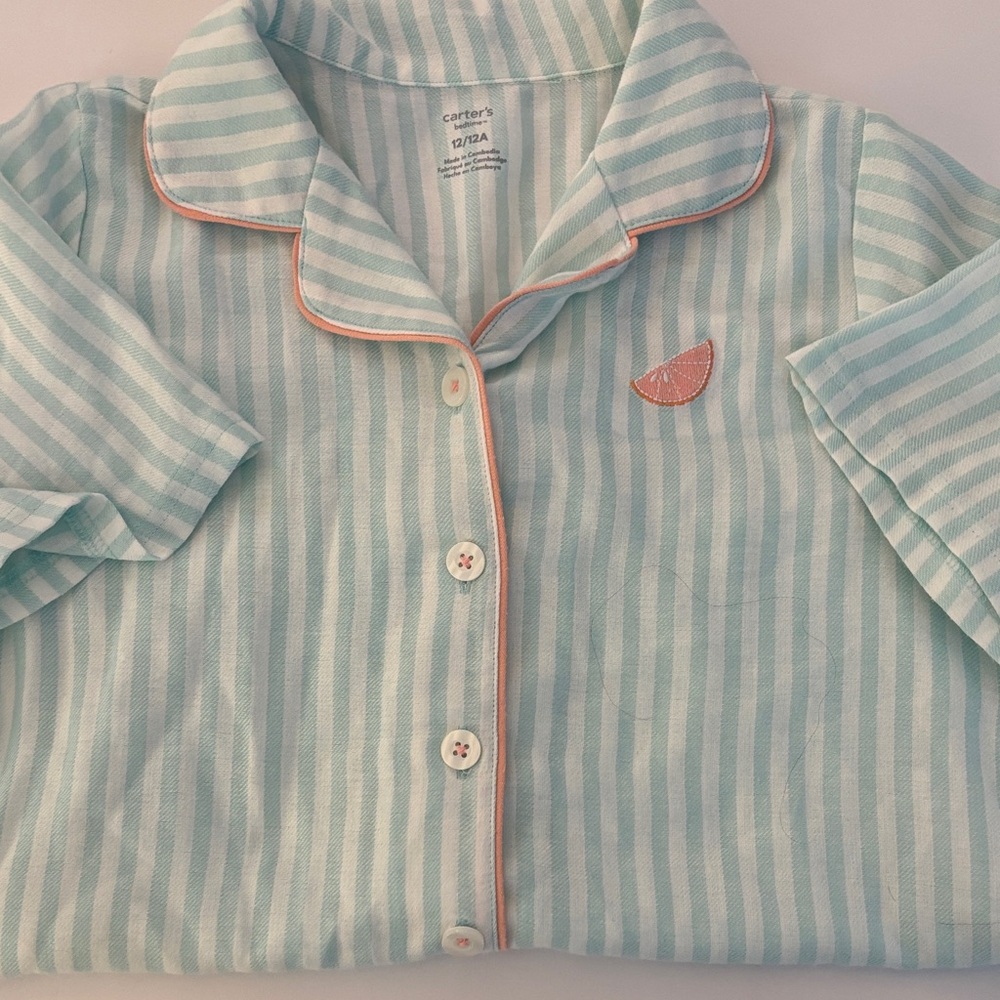 Carter's Aqua and White Striped Pajama Set - Picture 2 of 5